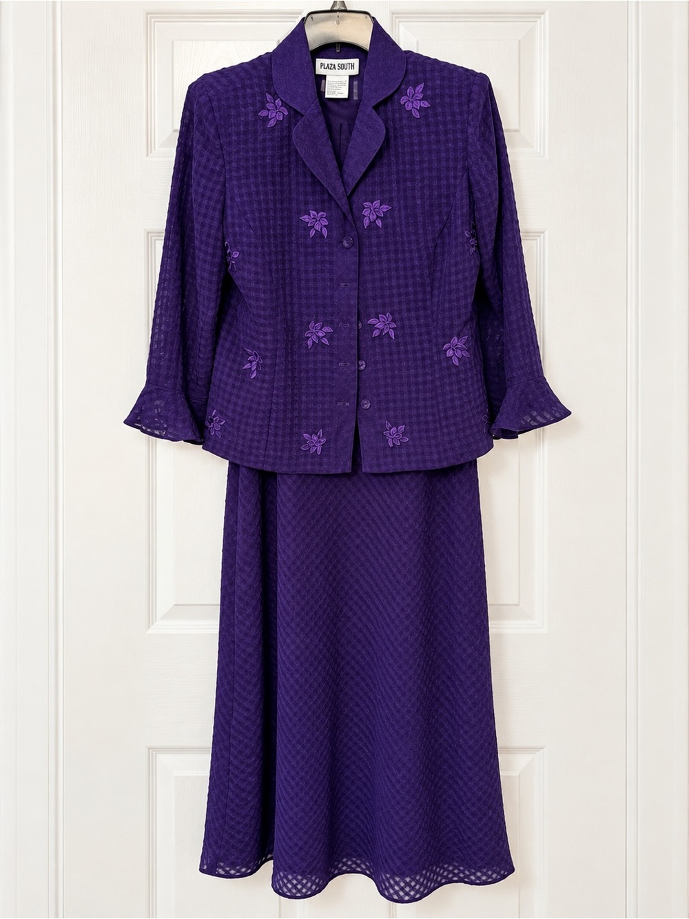 Plaza South Purple 2 Piece Dress Jacket Set Size 6 Embroidered Formal Church